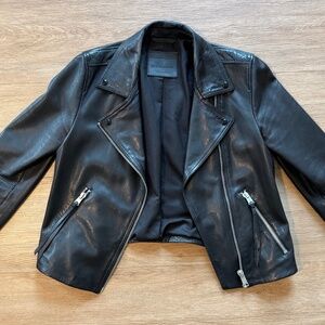 All Saints Dalby Leather Slim Fit Leather Biker Jacket